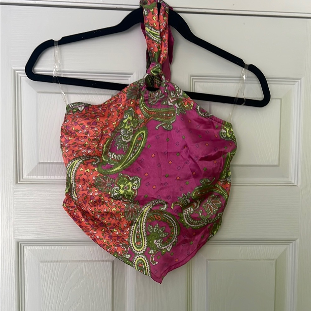 Paisley Bandana Crop Top  - Pink, Orange and Green